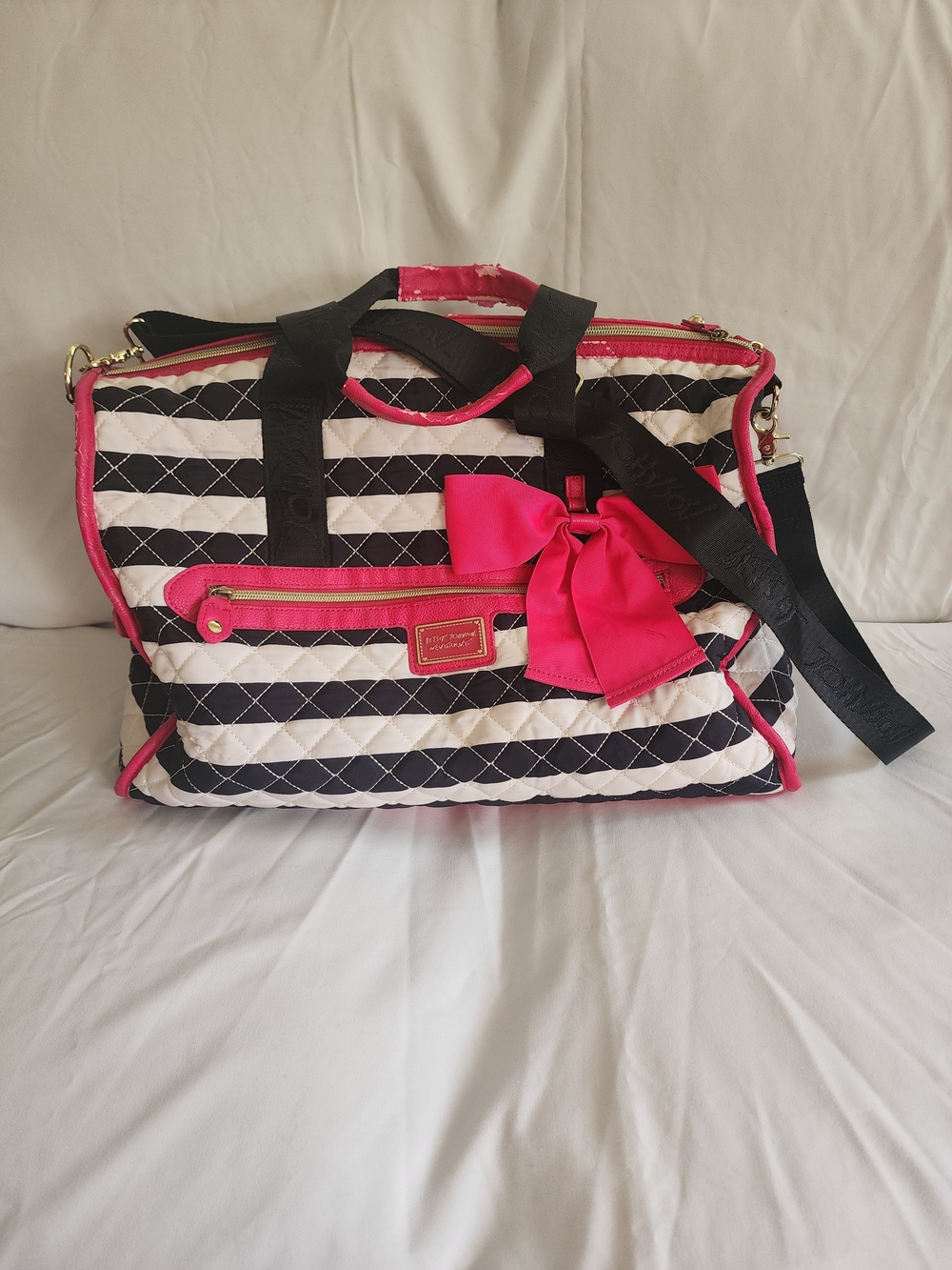 Betsey Johnson Puffy Striped Weekender Bag